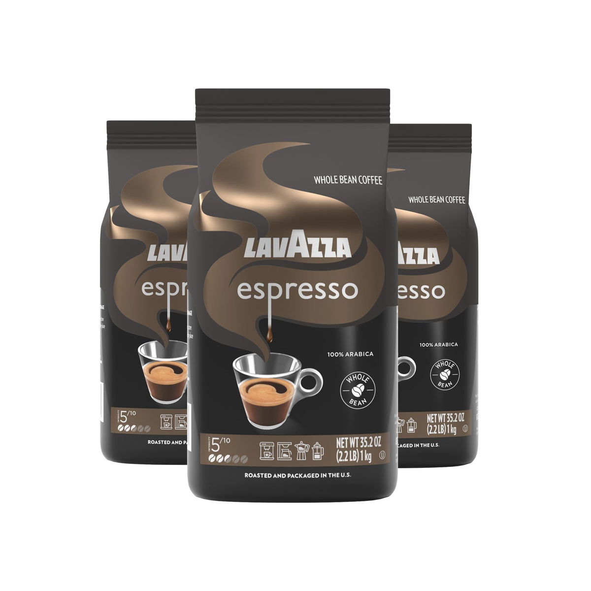 Lavazza Espresso Whole Bean Coffee, Medium Roast, 100% Arabica, 2.2 lb Bag (Pack of 3)