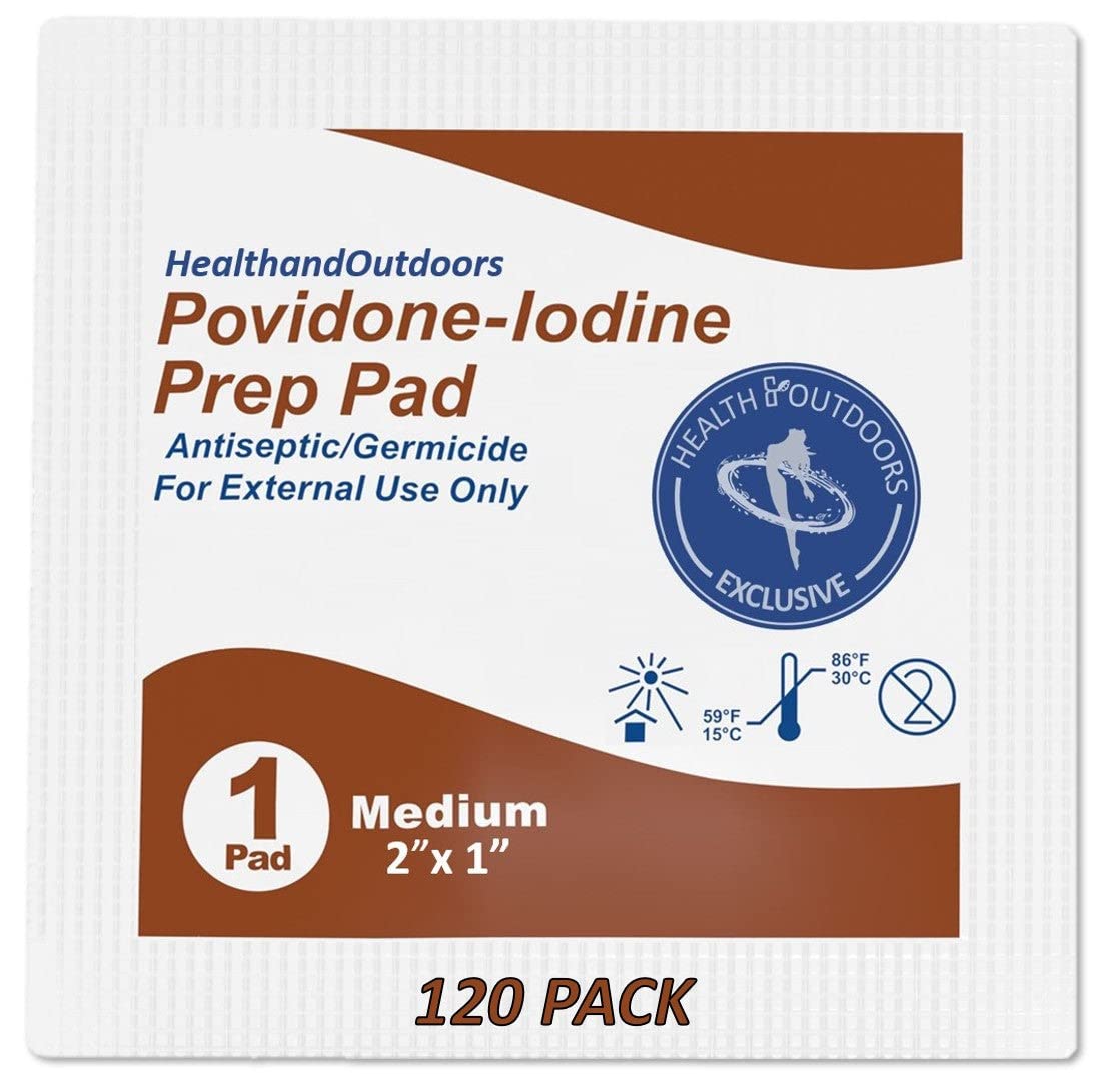 HAO Povidone-Iodine Prep Pads (120 Count), 10% Solution, Disposable Individually Wrapped Wipes For Wound Care, First Aid