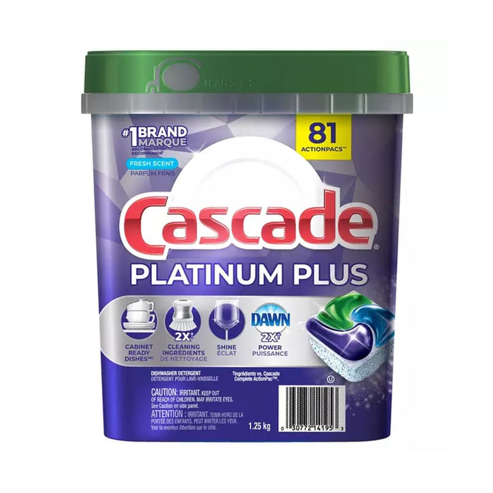 Cascade Platinum Plus ActionPacs Dishwasher Detergent Pods, Fresh Scent, 81 Count
