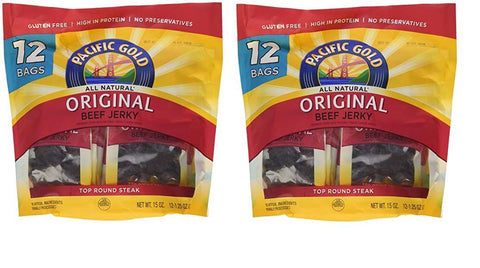 Pacific Gold Original Beef Jerky Value Pack - 2 Bags of 12 - 1.25 oz per Bag Bag - Total 24