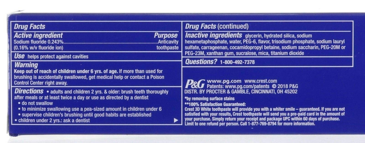Crest 3D White Advanced Whitening Fluoride Toothpaste — additional product image 5