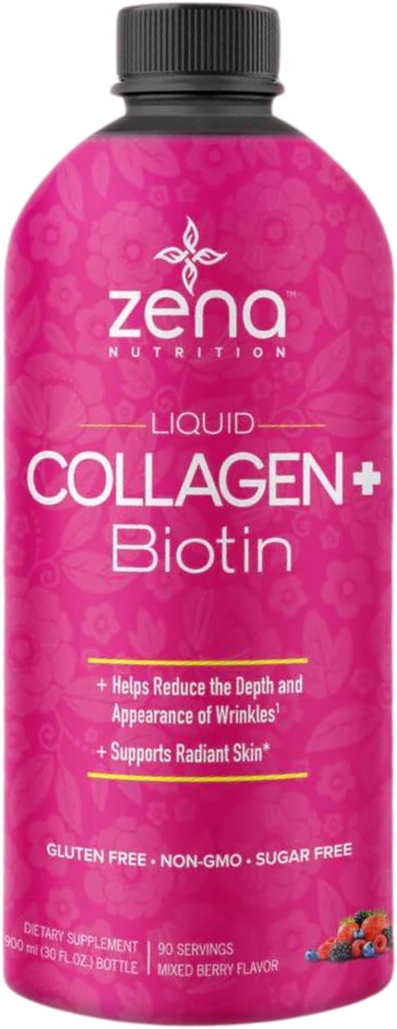 Zena Nutrition Premium Liquid Collagen for Women, Healthier Your Skin, Hair & Nail, Verisol Collagen Liquid, Biotin and