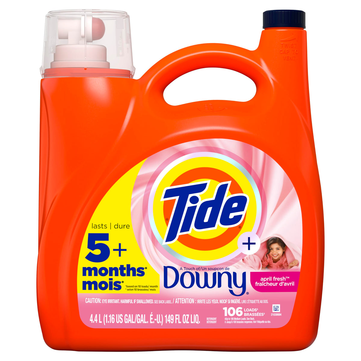 Tide Plus A Touch of Downy Liquid Laundry Detergent, April Fresh Scent, 149 fl oz, 106 Loads, HE Compatible