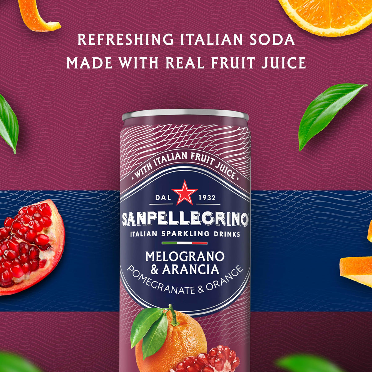 Sanpellegrino Italian Sparkling Drink Melograno And Arancia, Sparkling Orange And Pomegranate Beverage, 24 Pack Of Cans
