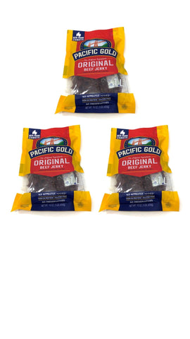 Pacific Gold Original Beef Jerky Gluten Free Real Wood Smoked Beef Jerky - 16 oz Per Bag - No Nitrates, No Preservatives, and