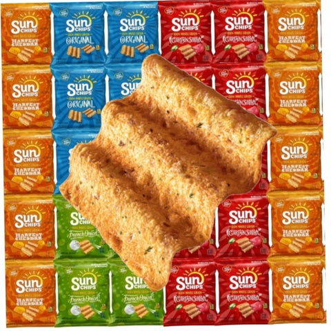Sun-Chips Multigrain Variety Pack (30 Count) – 100% Whole Grain Chips with Harvest Cheddar, Garden Salsa, Original & French