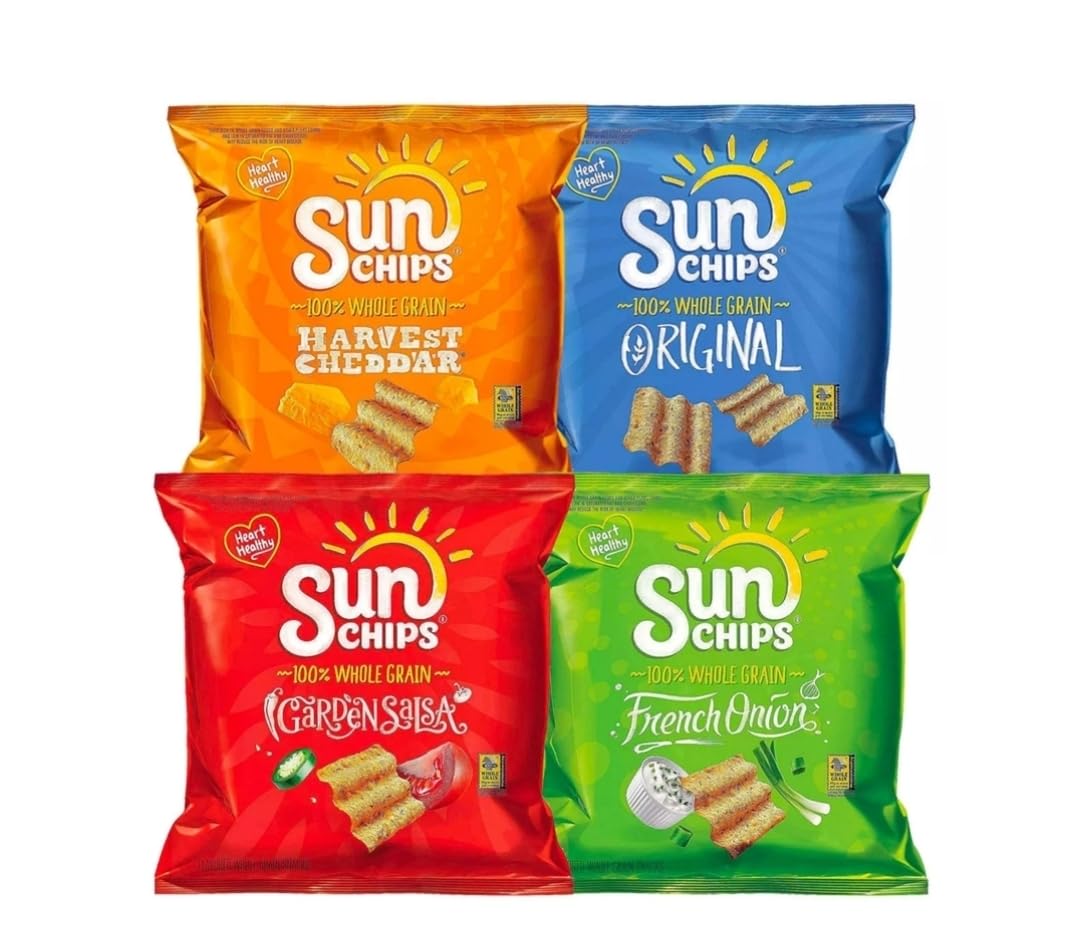 Sun-Chips Multigrain Variety Pack (30 Count) – 100% Whole Grain Chips with Harvest Cheddar, Garden Salsa, Original & French