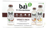 Bai WonderWater Coconut Variety Pack, 18oz bottles - pack of 15 (Molokai Coconut, Madagascar Coconut Mango, Puna Coconut