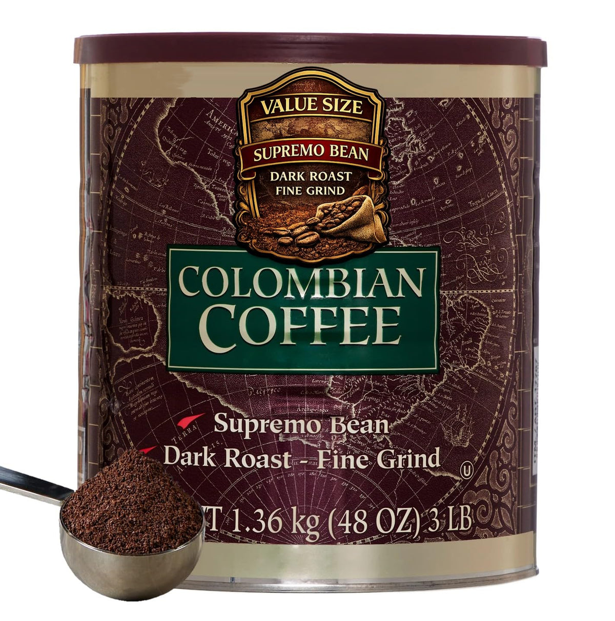 Signature 100 percent Colombian Coffee, Supremo Bean, Fine Grind, Dark Roast, 3 Pound Coffee Can