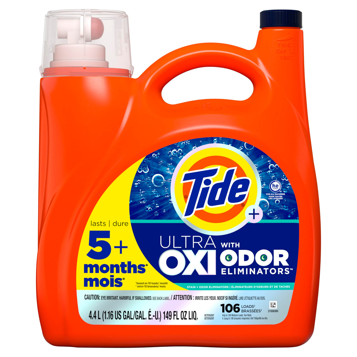 Tide Ultra Oxi with Odor Eliminators Liquid Laundry Detergent, 106 Loads, HE Compatible