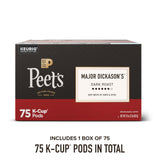 Peet's Coffee, Dark Roast Keurig K-Cup Pods, 100% Arabica Coffee - Major Dickason's Blend 75 Count (1 Box of 75 Pods)