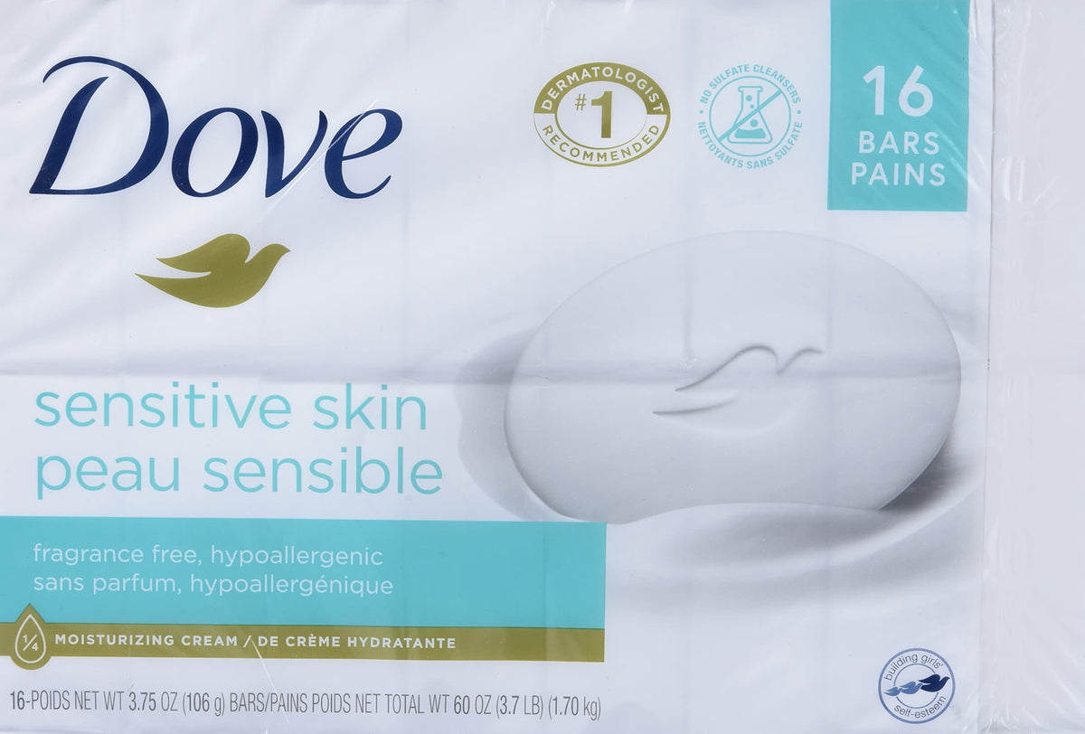 Dove Sensitive Skin - Unscented/Fragrance Free Hypo-Allergenic Beauty Bar, 3.73 oz / 106 g x 16 Pack — additional product