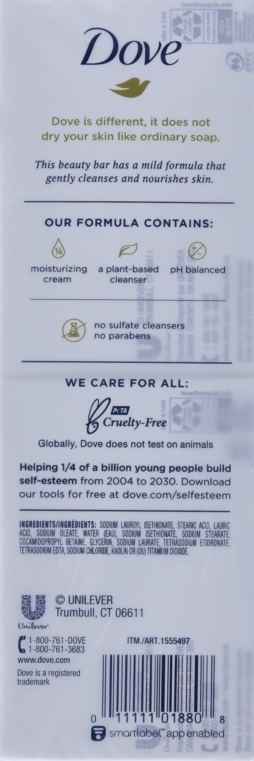 Dove Sensitive Skin - Unscented/Fragrance Free Hypo-Allergenic Beauty Bar, 3.73 oz / 106 g x 16 Pack — additional product