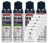 Coleman Max 100% Deet Insect Repellent - 4 oz Continuous Spray - Pack of 4 - w/ (6) Healthandoutdoor Hand Wipes