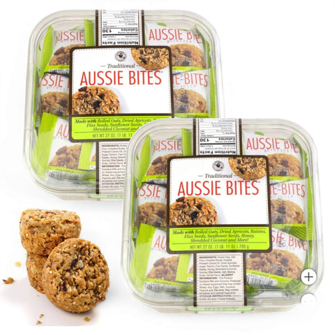Aussie's Bites – 27 oz (2 Pack) – Made with Rolled Oats, Dried Apricots, Raisins, Flax & Sunflower Seeds, Coconut & Honey