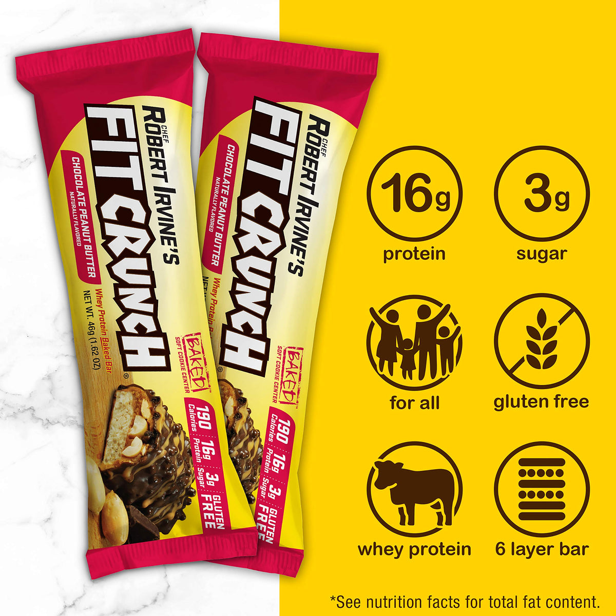FITCRUNCH Snack Size Protein Bars, Designed by Robert Irvine, 6-Layer Baked Bar, 3g of Sugar, Gluten Free & Soft Cake Core