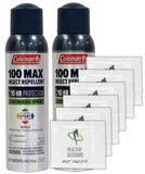 Coleman Max 100% Deet Insect Repellent - 4 oz Continuous Spray - Pack of 2 - w/ (6) Healthandoutdoor Hand Wipes