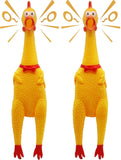 Rubber Chicken Squeeze Squawking Chicken (2 Pack), 12-Inch Yellow Screaming Chicken Dog Toys, Noise Maker for Dogs, Novelty