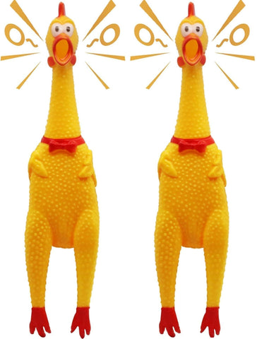 Rubber Chicken Squeeze Squawking Chicken (2 Pack), 12-Inch Yellow Screaming Chicken Dog Toys, Noise Maker for Dogs, Novelty