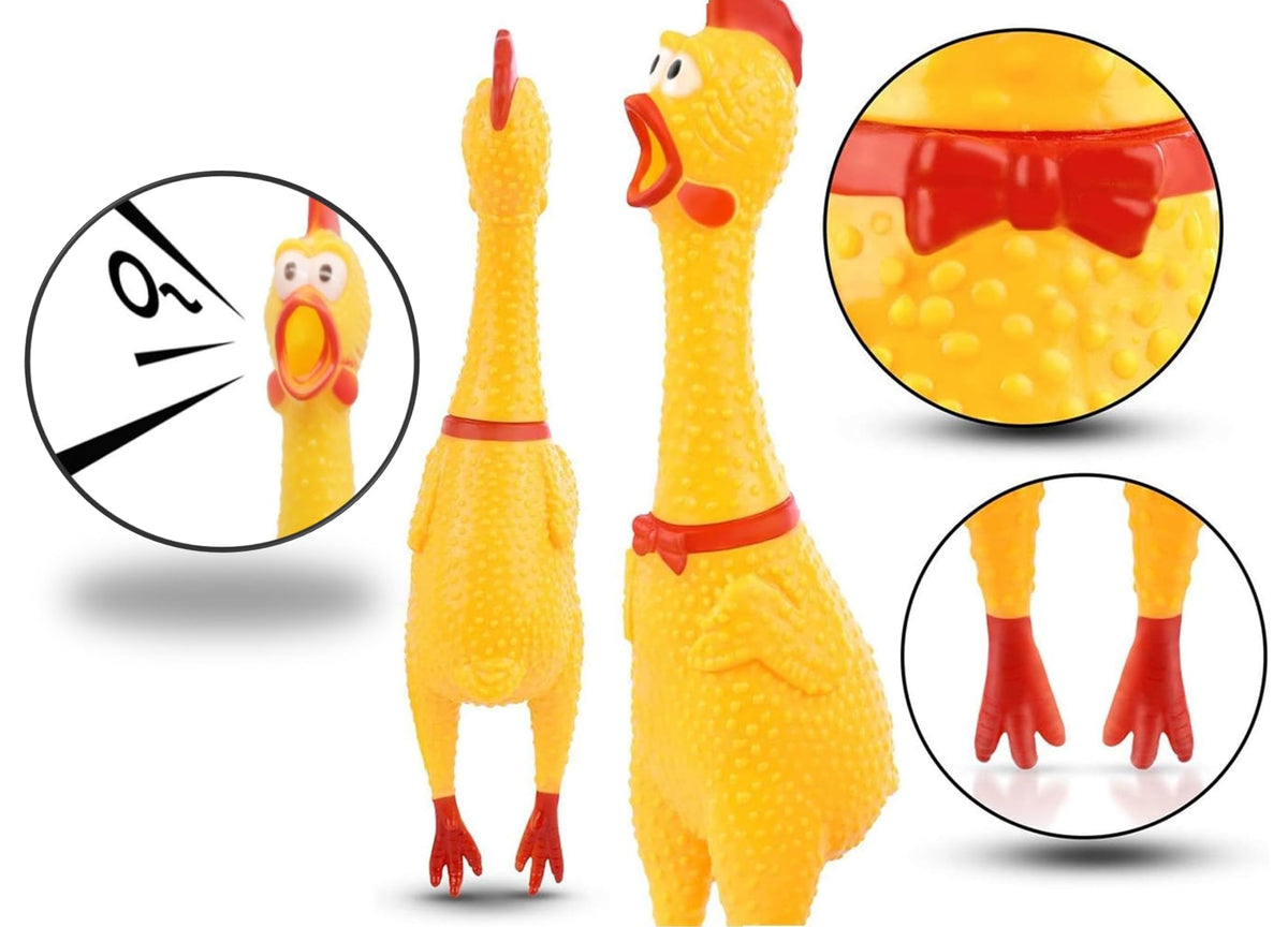 Rubber Chicken Squeeze Squawking Chicken (2 Pack), 12-Inch Yellow Screaming Chicken Dog Toys, Noise Maker for Dogs, Novelty