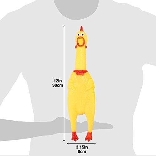 Rubber Chicken Squeeze Squawking Chicken (2 Pack), 12-Inch Yellow Screaming Chicken Dog Toys, Noise Maker for Dogs, Novelty
