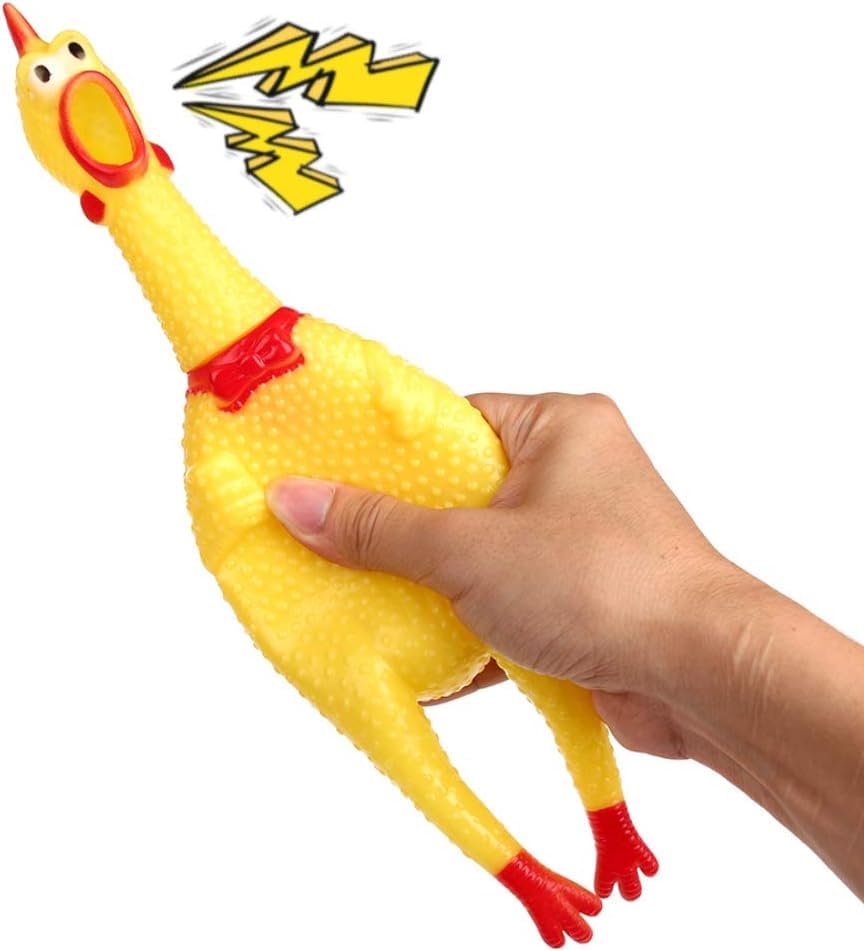 Rubber Chicken Squeeze Squawking Chicken (2 Pack), 12-Inch Yellow Screaming Chicken Dog Toys, Noise Maker for Dogs, Novelty