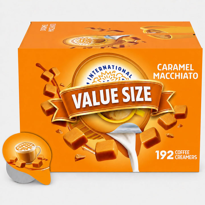 Delight Caramel Macchiato Coffee Creamer Singles, 192 CT, Shelf Stable, Great for Office and Restraurants