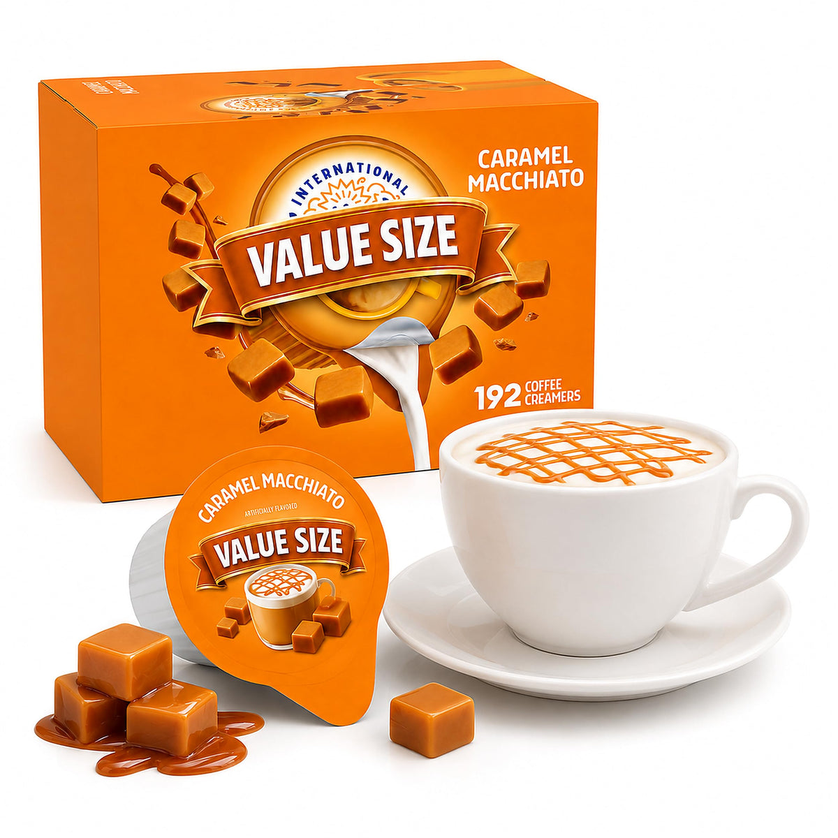 Delight Caramel Macchiato Coffee Creamer Singles, 192 CT, Shelf Stable, Great for Office and Restraurants — additional