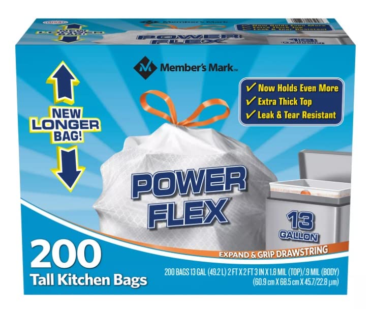 Member's Mark Power Flex Tall Kitchen Drawstring Bags, 200 Count — additional product image 4