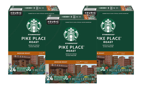 Starbucks Coffee K-Cup Pods, Pike Place Roast, Medium Roast Coffee, Notes of Cocoa & Rich Praline, Keurig Genuine K-Cup Pods