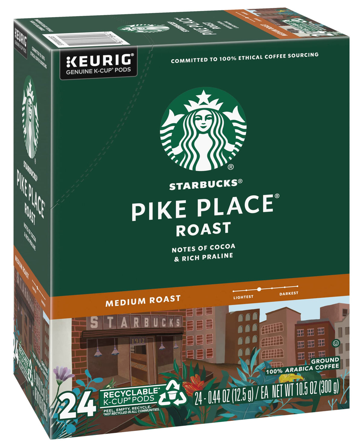 Starbucks Coffee K-Cup Pods, Pike Place Roast, Medium Roast Coffee, Notes of Cocoa & Rich Praline, Keurig Genuine K-Cup Pods