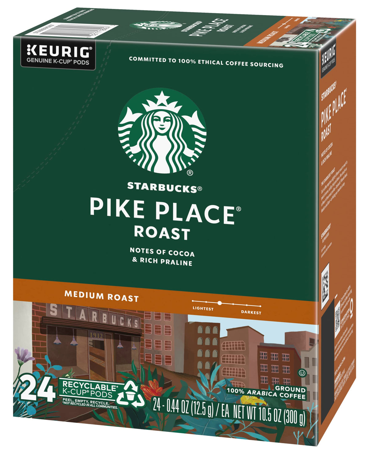 Starbucks Coffee K-Cup Pods, Pike Place Roast, Medium Roast Coffee, Notes of Cocoa & Rich Praline, Keurig Genuine K-Cup Pods