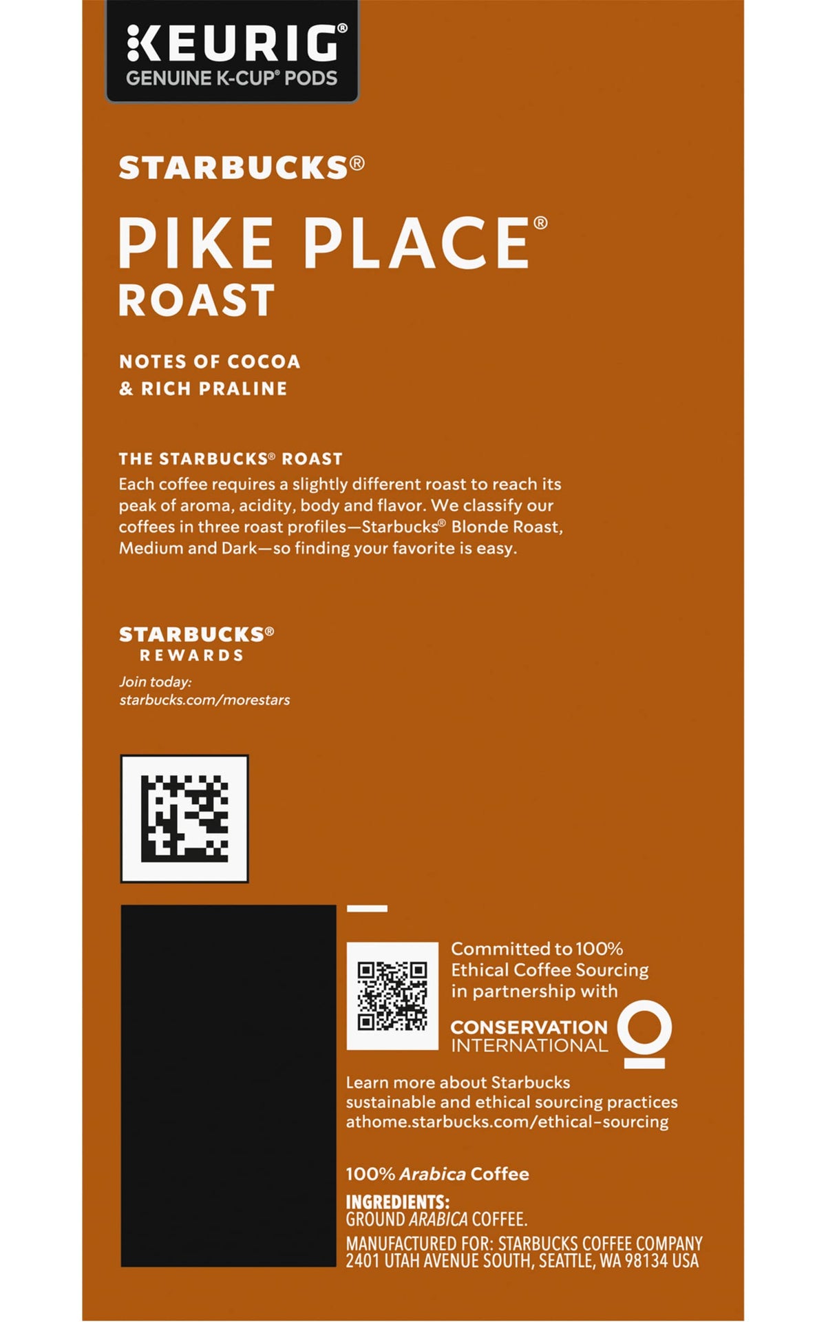 Starbucks Coffee K-Cup Pods, Pike Place Roast, Medium Roast Coffee, Notes of Cocoa & Rich Praline, Keurig Genuine K-Cup Pods