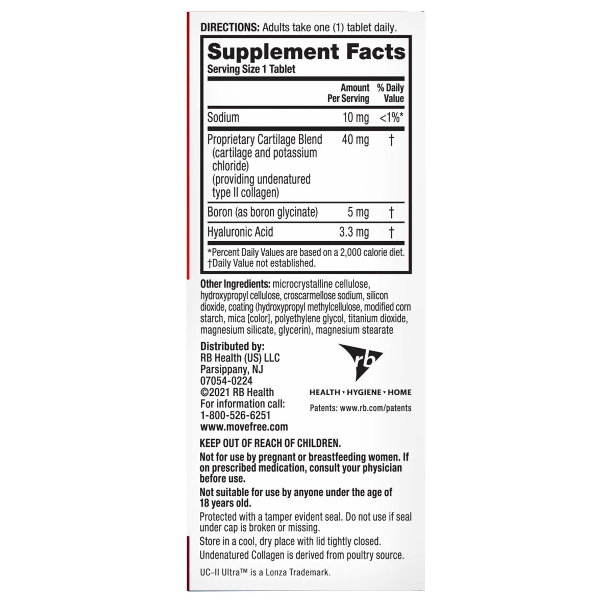 Move Free Ultra Triple Action Joint Support Supplement - Type II Collagen Boron & Hyaluronic Acid - Supports Joint Comfort