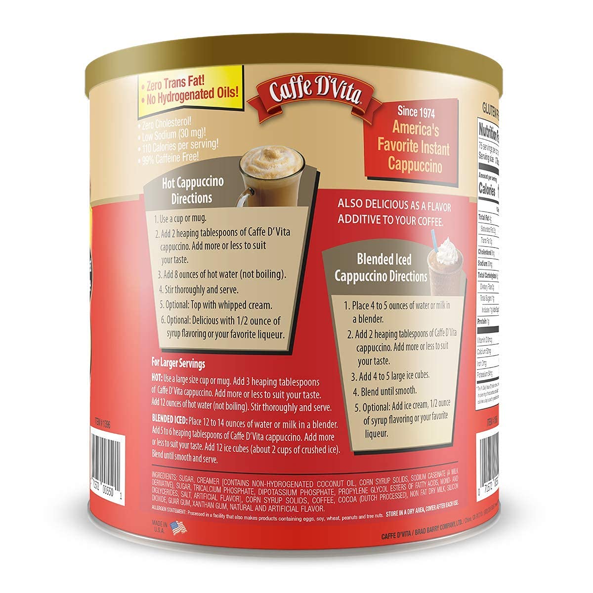 Caffe D'Vita Mocha Cappuccino Mix - Mocha Powder Mix - 4 LBS — additional product image 3
