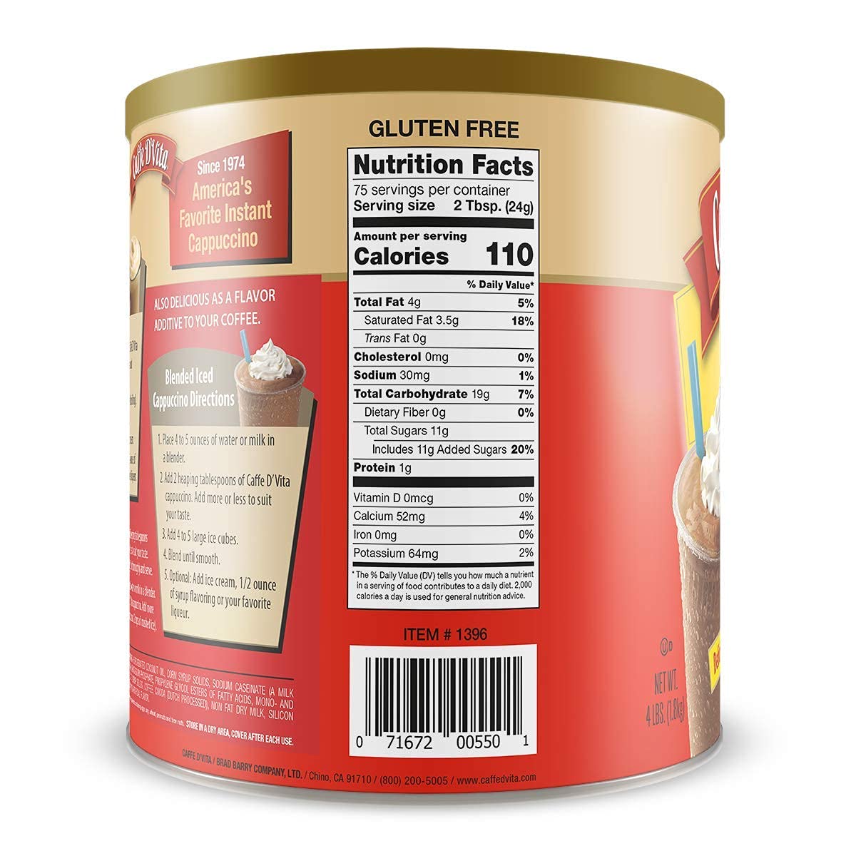 Caffe D'Vita Mocha Cappuccino Mix - Mocha Powder Mix - 4 LBS — additional product image 4