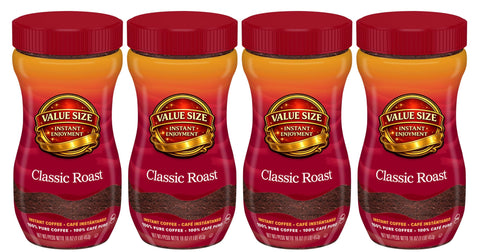 Instant Coffee Crystals, Classic Roast, 16 oz Jar, Bold Flavor, Dissolves Hot or Cold (4 Count)