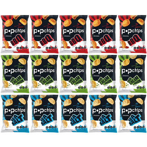 Popchips Potato Chips Variety Pack - Sour Cream & Onion, Sea Salt, & BBQ - 0.8 Bags (28-Count) By Veher