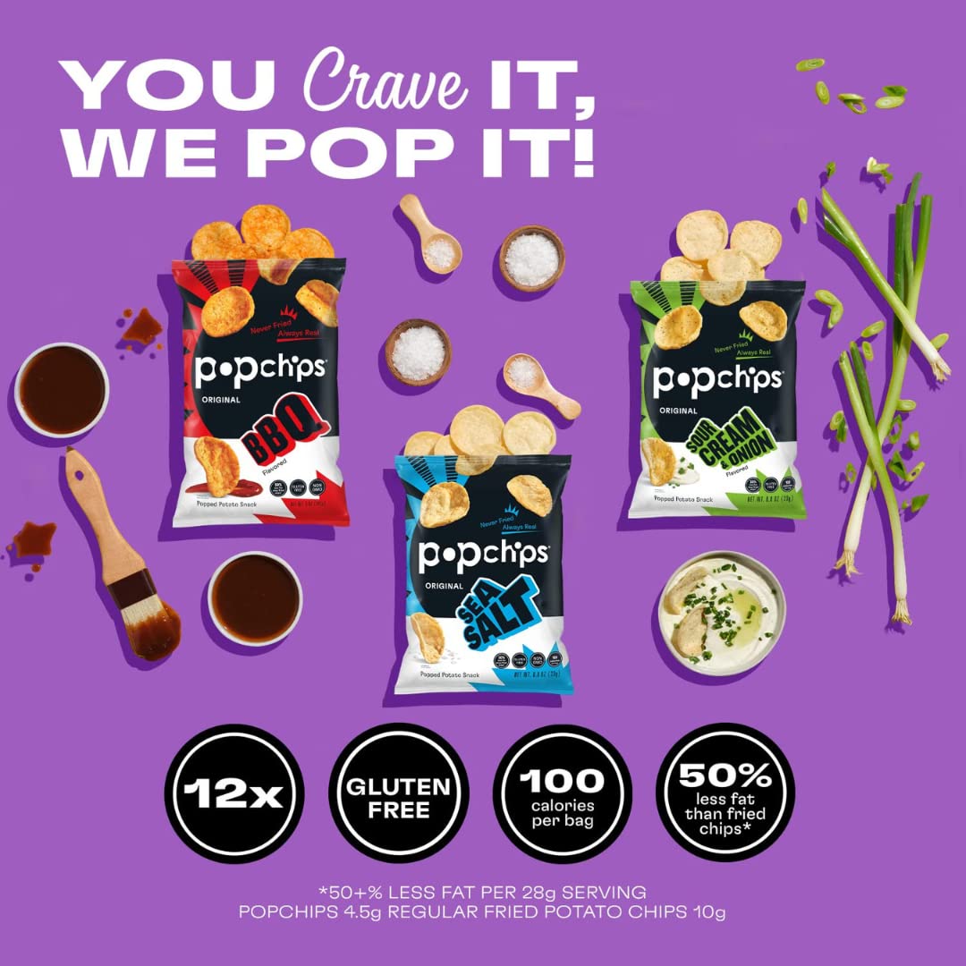 Popchips Potato Chips Variety Pack - Sour Cream & Onion, Sea Salt, & BBQ - 0.8 Bags (28-Count) By Veher — additional product