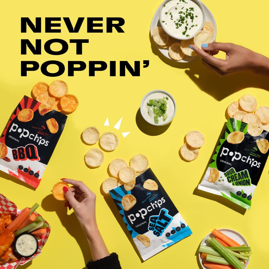 Popchips Potato Chips Variety Pack - Sour Cream & Onion, Sea Salt, & BBQ - 0.8 Bags (28-Count) By Veher — additional product
