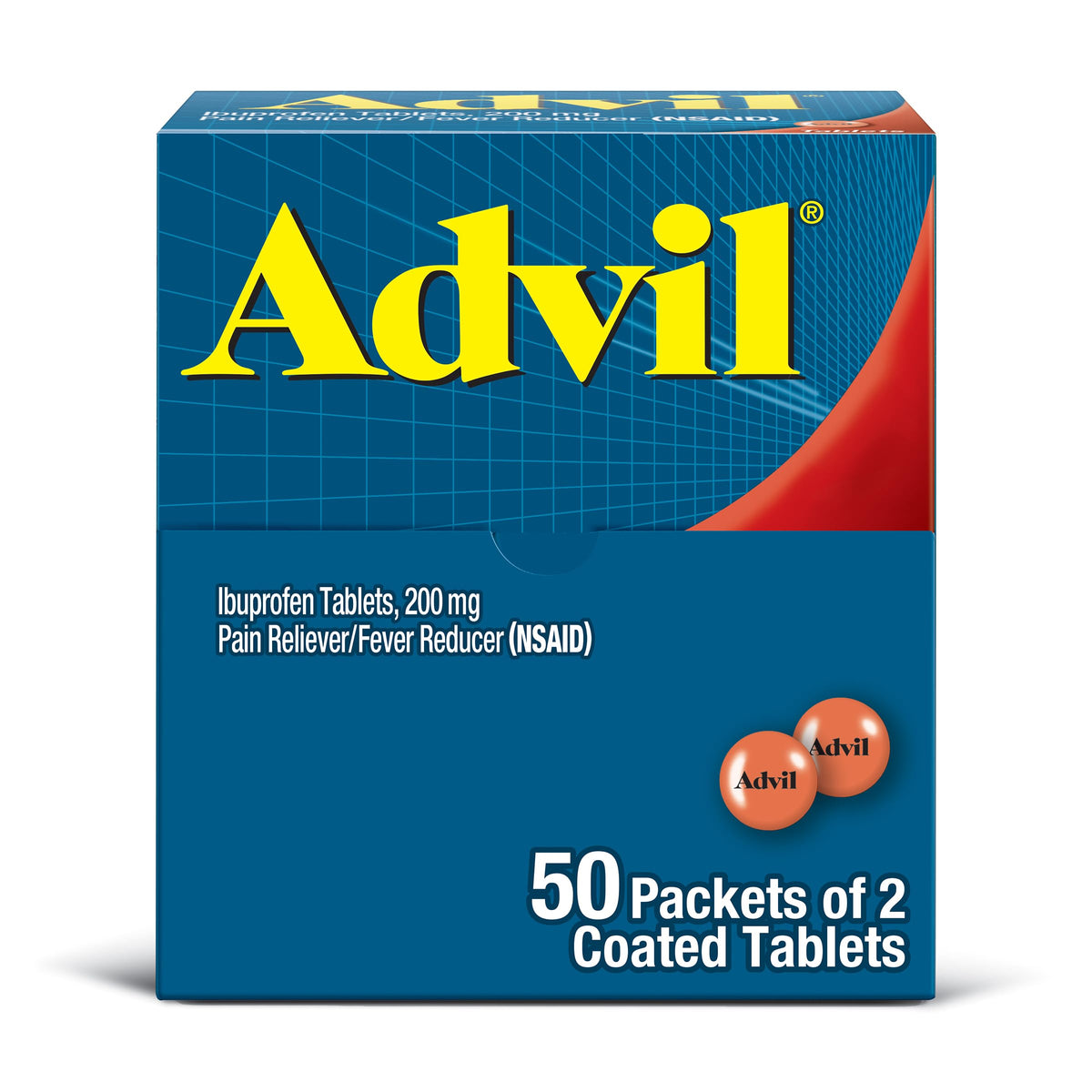 Advil Tablet Packets, Ibuprofen 200mg, Pain Relief, 100 Count