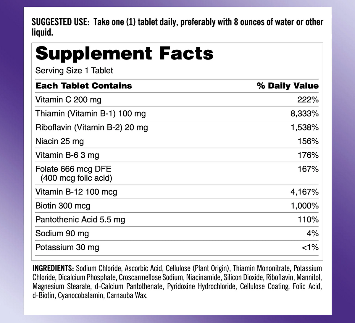 Kirkland Signature One Per Day Super B-Complex with Electrolytes, 500 tablets (1 Bottle)