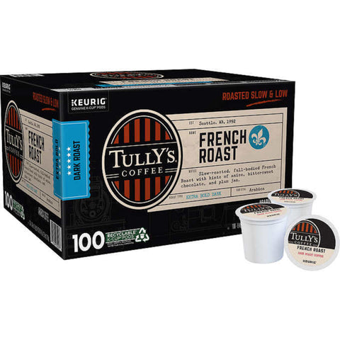 Tully's French Roast Extra Bold Coffee, Dark, Keurig K-Cup Pods, 100 ct