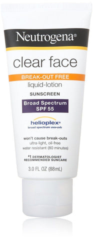 Neutrogena Clear Face 55 Sunscreen Lotion 3oz, EXP 2018