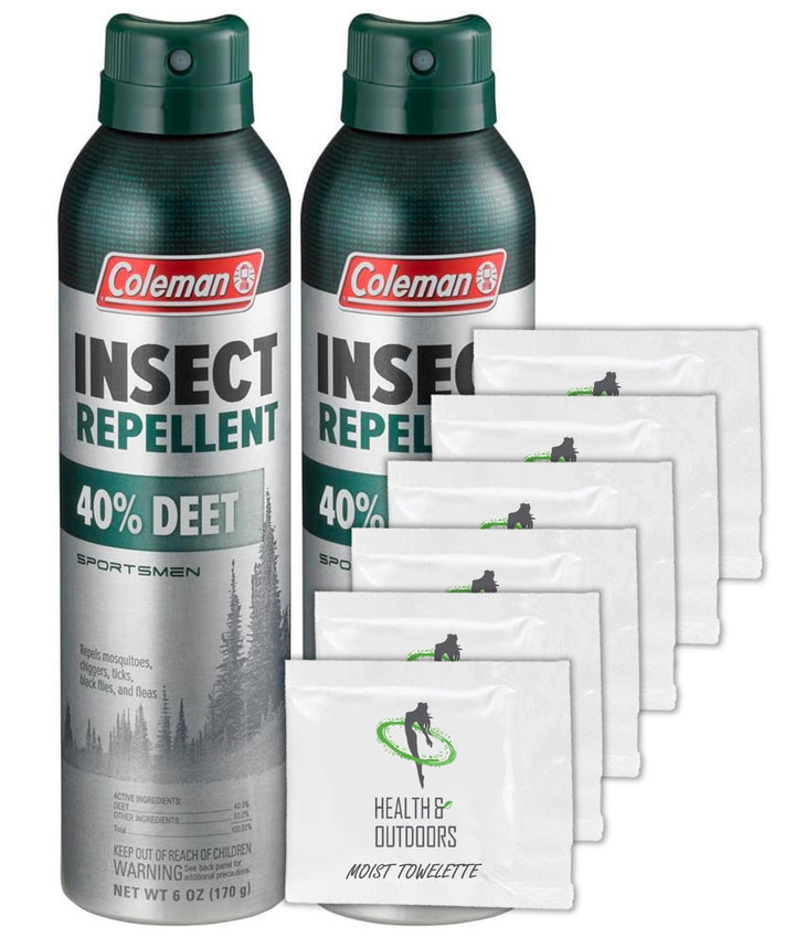 Coleman 40% DEET Insect Repellent, 6 oz, 2-Pack with HAO Wipes