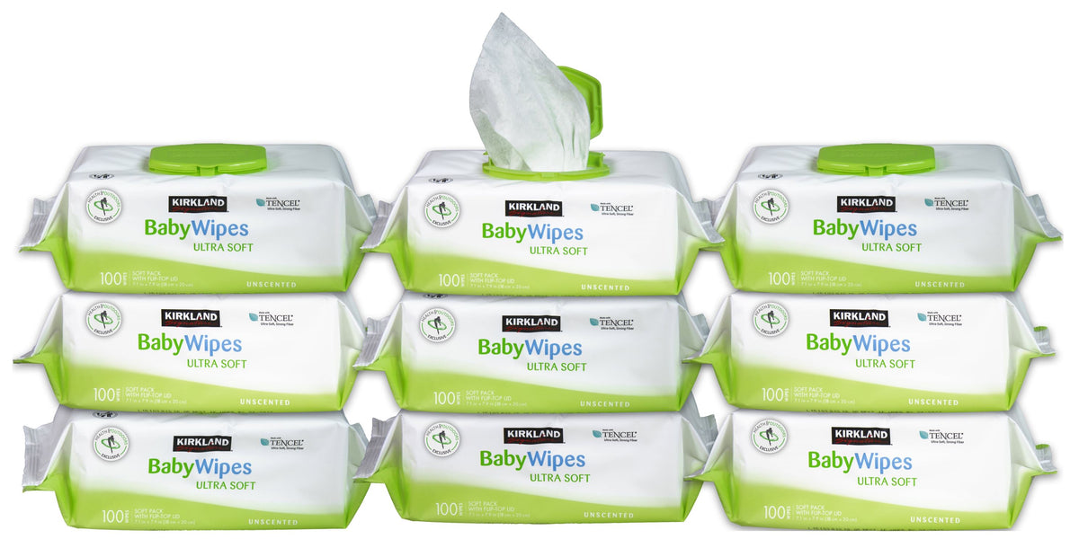 Kirkland Signature Ultra Soft Baby Wipes - 900 Count (9 - 100CT Soft Packs with Flip-Top Lids)