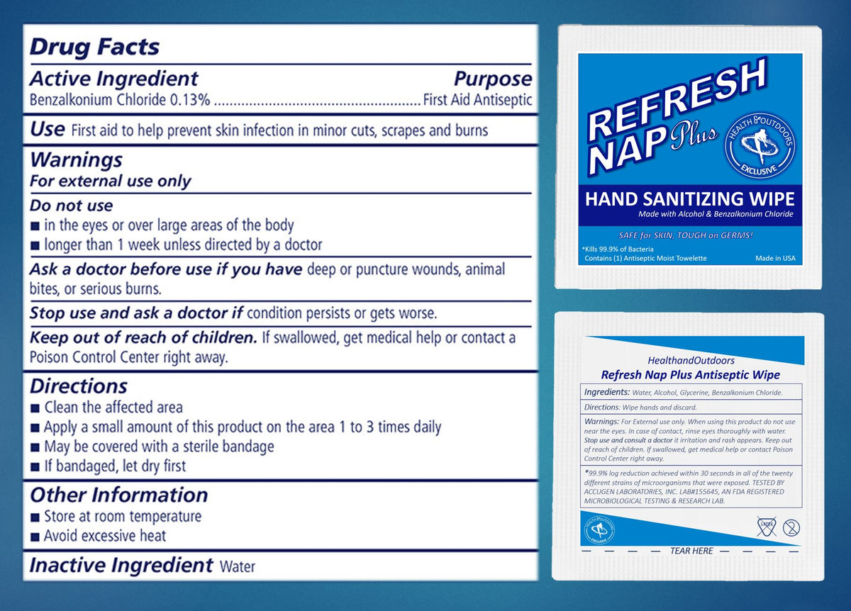 Refresh Nap Moist Towelettes Alcohol and BZK based Wipes