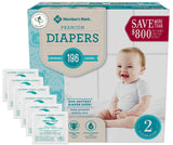 Member's Mark Premium Baby Diapers - Size 2 (12-18 lbs) 196 count W/ Moist Towelettes
