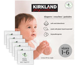 Kirkland Signature Diapers, Sizes 1-6 | Soft, Breathable Outer Cover, Absorbent, Plant-Based Materials with Bonus HealthandOutdoors Moist Towelettes